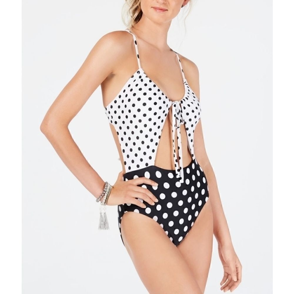 Hula honey polka dotted cut out one piece swimsuit